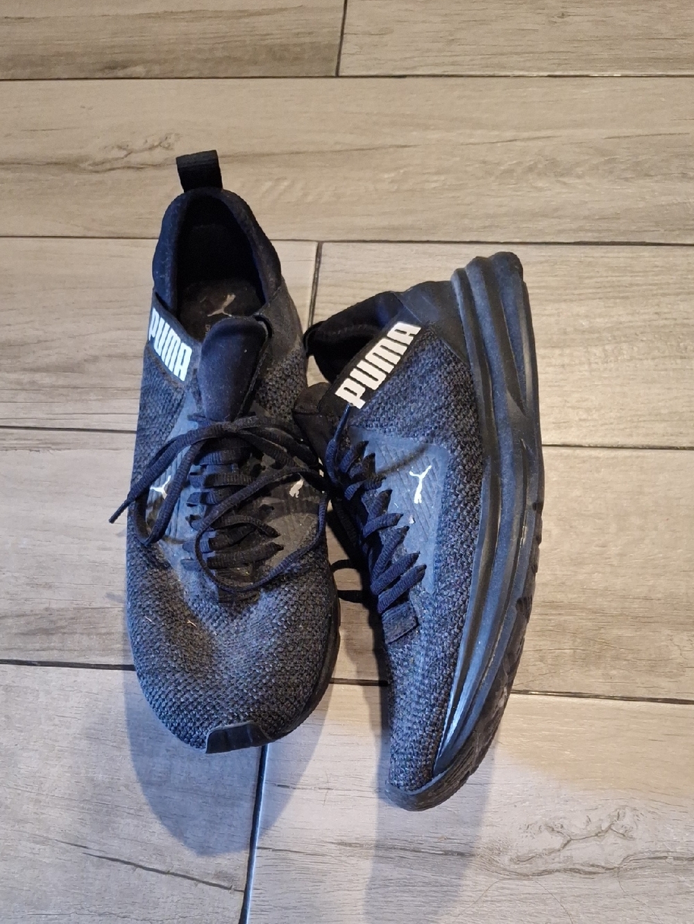 Puma Black Knit Lace-Up Running Sneakers with White Logo